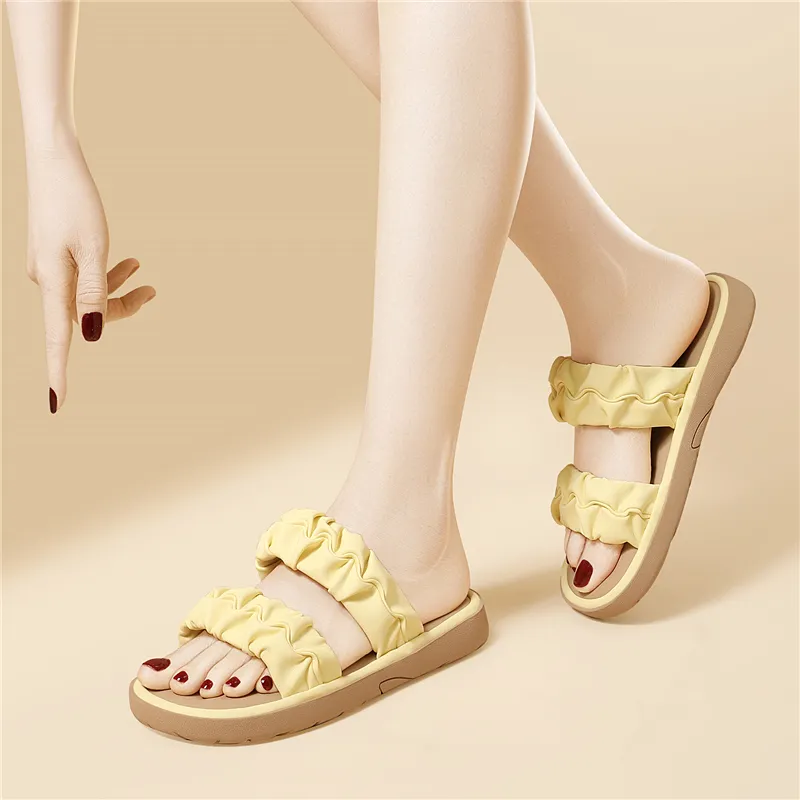 Golden Silk Rabbit Slide Slippers Women's-11