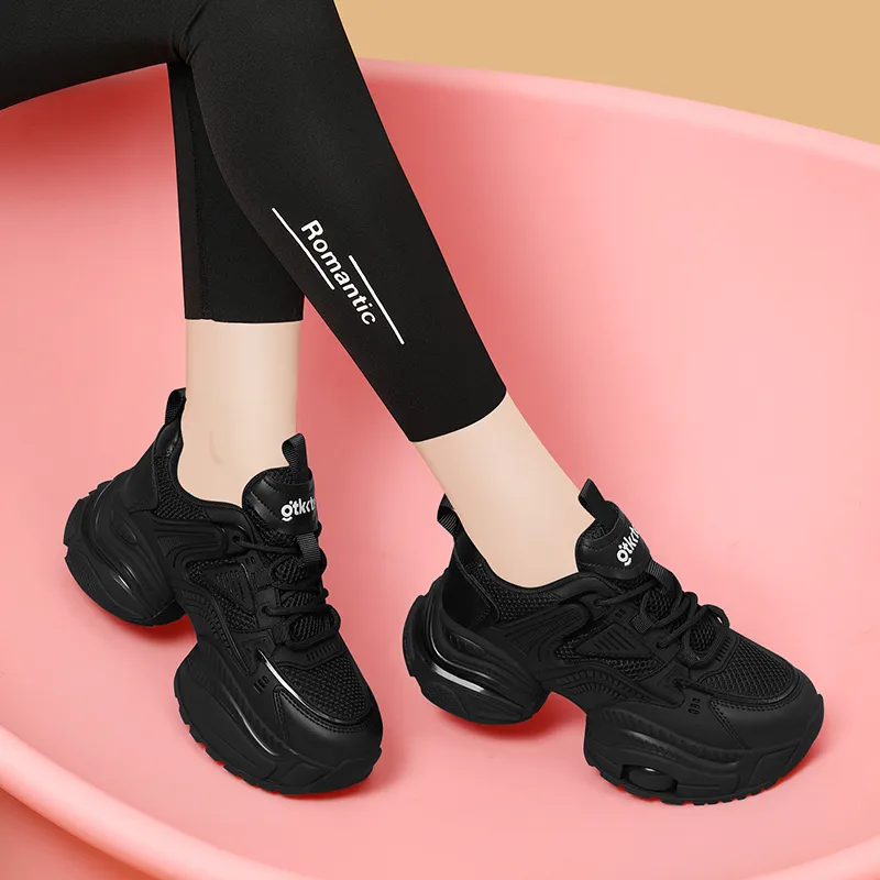 Golden Silk Rabbit Slip-Resistant Breathable Height Increasing Low-Top Chunky Sneakers Women's-3