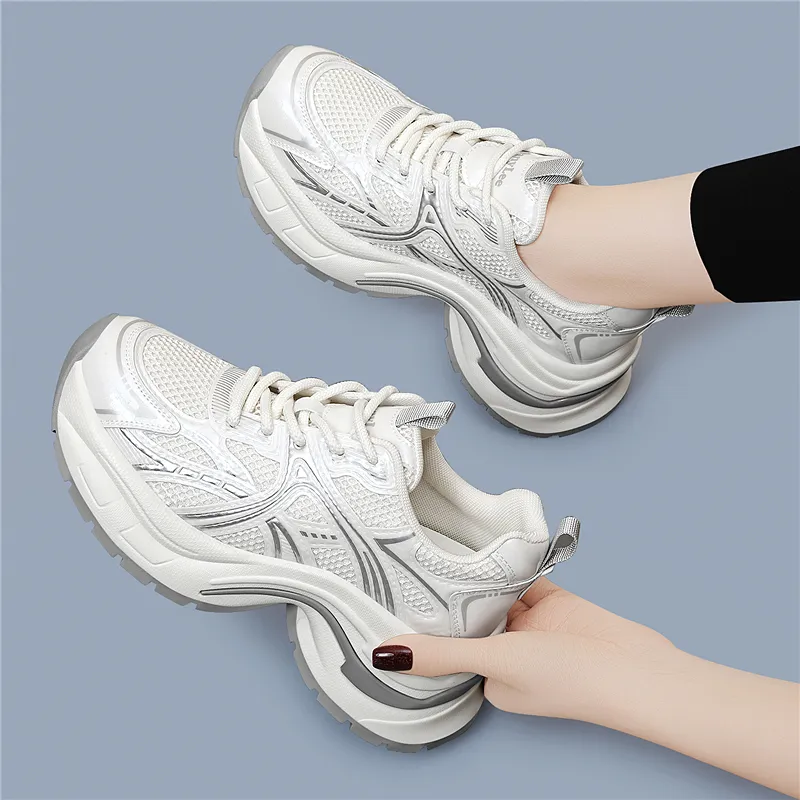 Golden Silk Rabbit Cushioning Anti Slip And Wear Resistant Height Increasing Low Top Chunky Sneakers Women's-13