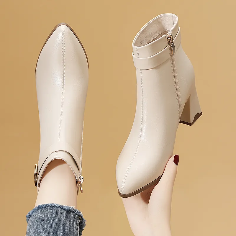 Golden Silk Rabbit Ankle Boots 6cm Women's-8