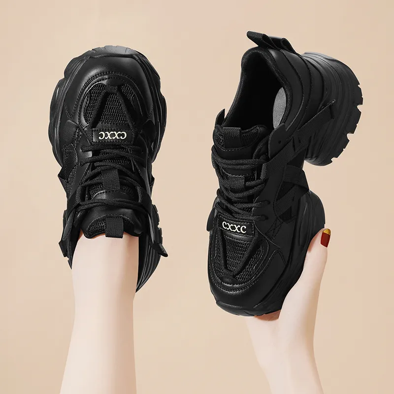 Golden Silk Rabbit Low-Top Chunky Sneakers Women's Black-2