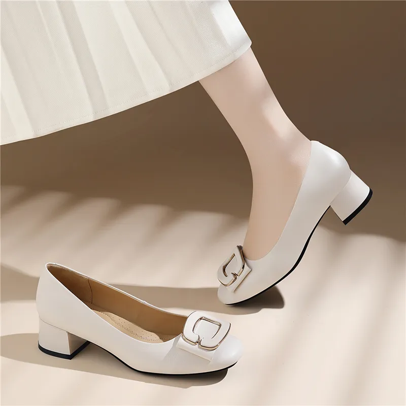 Golden Silk Rabbit Chunky Heel High Heels Women's-12