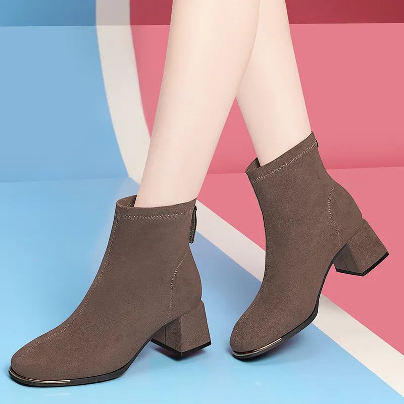 Golden Silk Rabbit Ankle Boots 5cm Women's-7