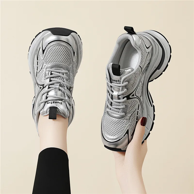 Golden Silk Rabbit Cushioning Anti Slip And Wear Resistant Height Increasing Low Top Chunky Sneakers Women's-4