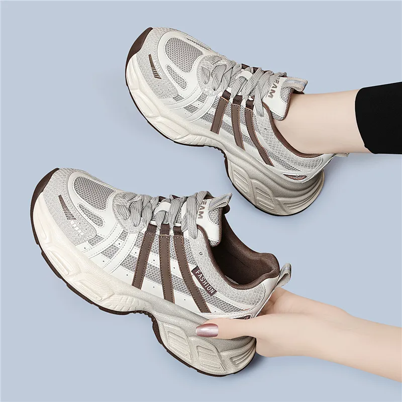 Golden Silk Rabbit Cushioning Anti Slip And Wear Resistant Height Increasing Low Top Chunky Sneakers Women's-7