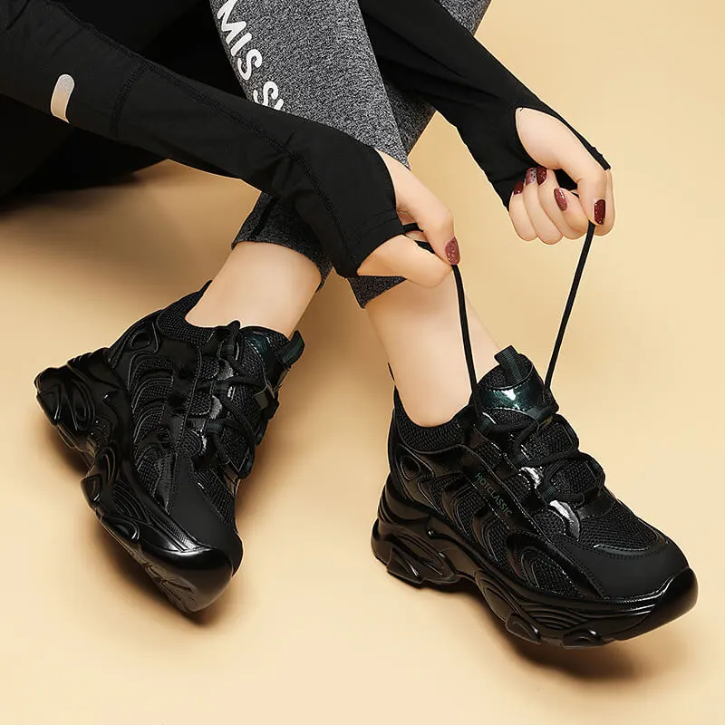 Golden Silk Rabbit Cushioning Height Increasing Breathable Low Top Chunky Sneakers Women's-7