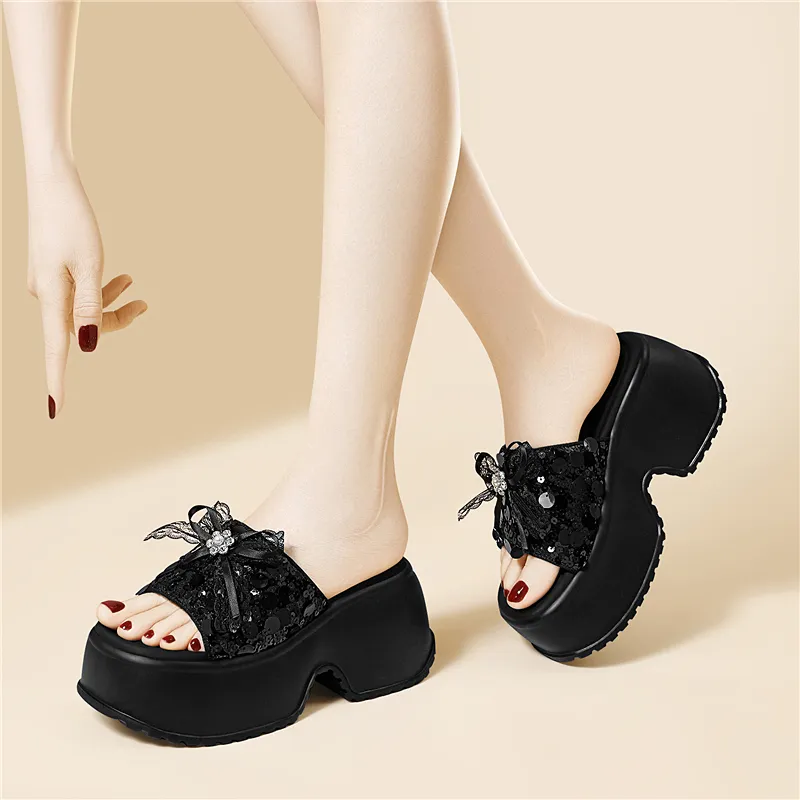 Golden Silk Rabbit Sequins Slip Resistant Abrasion Resistant Quick Dry Slide Slippers Women's-3