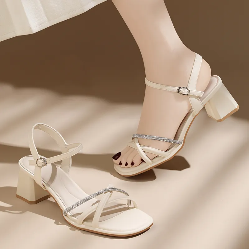 Golden Silk Rabbit Strap Sandals 5cm Women's-15