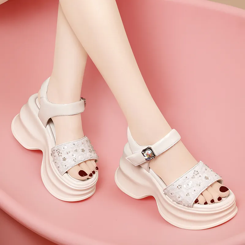 Golden Silk Rabbit Strap Sandals 8.5cm Women's-15