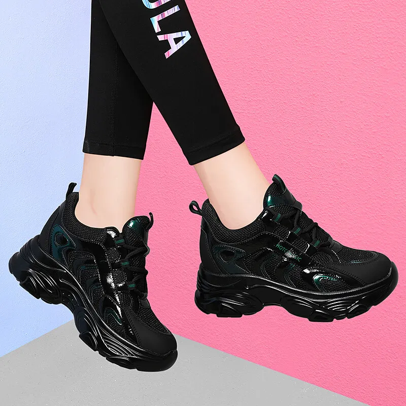 Golden Silk Rabbit Cushioning Height Increasing Breathable Low Top Chunky Sneakers Women's-9
