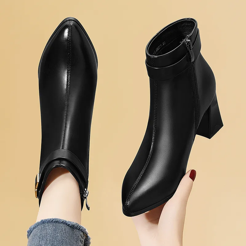 Golden Silk Rabbit Ankle Boots 6cm Women's-2