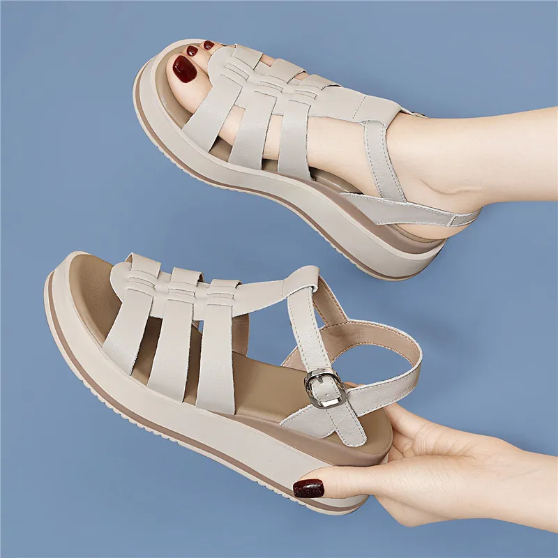 Golden Silk Rabbit Roman Sandals 5cm Women's-12