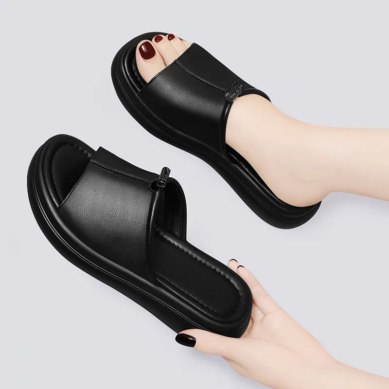 Golden Silk Rabbit PU Polyurethane Leather Patchwork Slide Slippers Women's-5