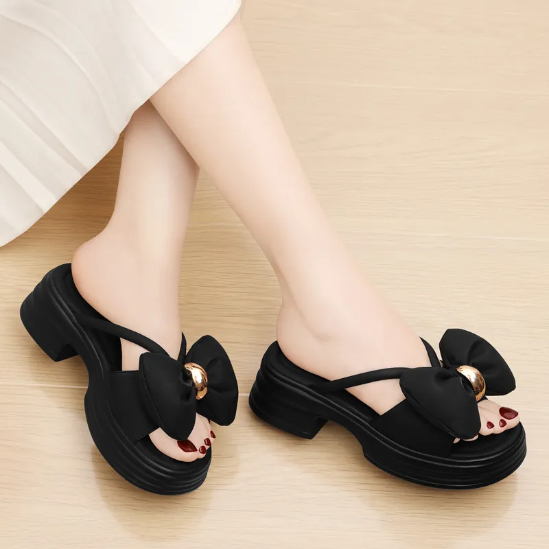 Golden Silk Rabbit Slip-Resistant Quick Dry Slide Slippers Women's Black-4