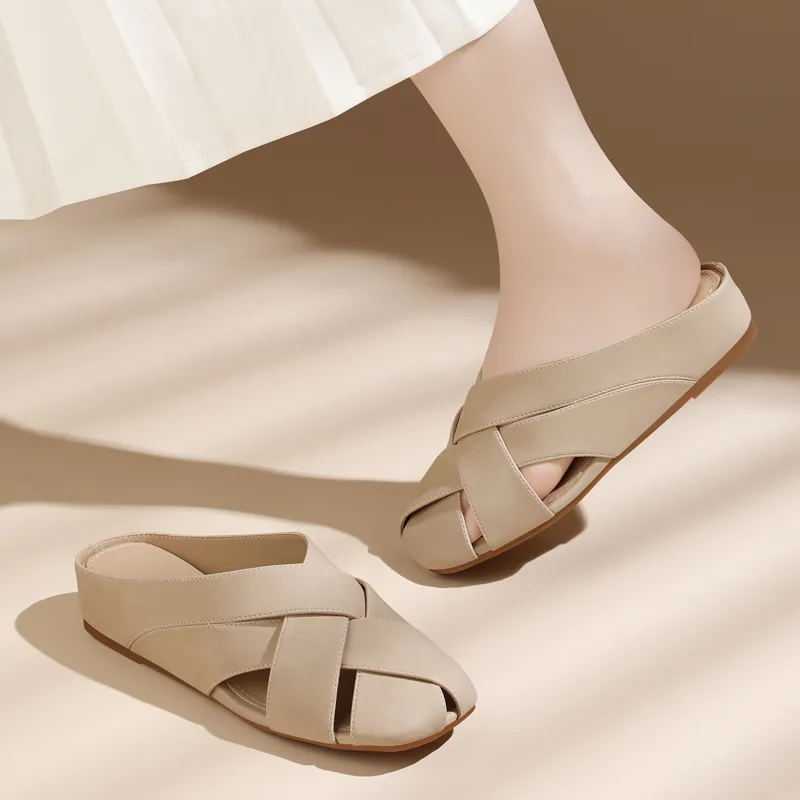 Golden Silk Rabbit Wrap toe Slippers Women's-7