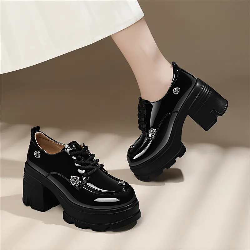 Golden Silk Rabbit Casual Single Shoes 8cm Women's Black-5