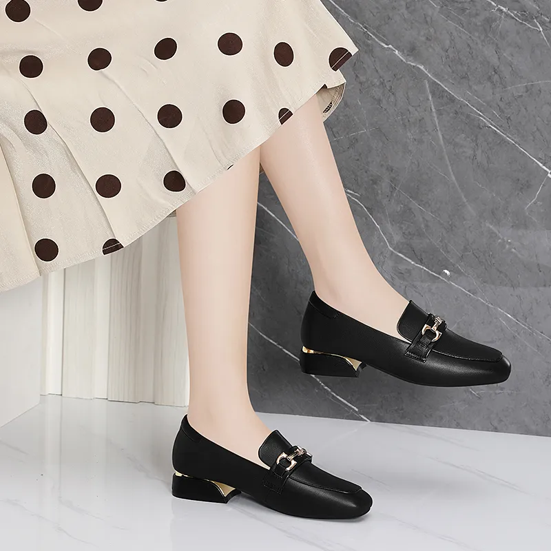 Golden Silk Rabbit Loafers Women's Black-2