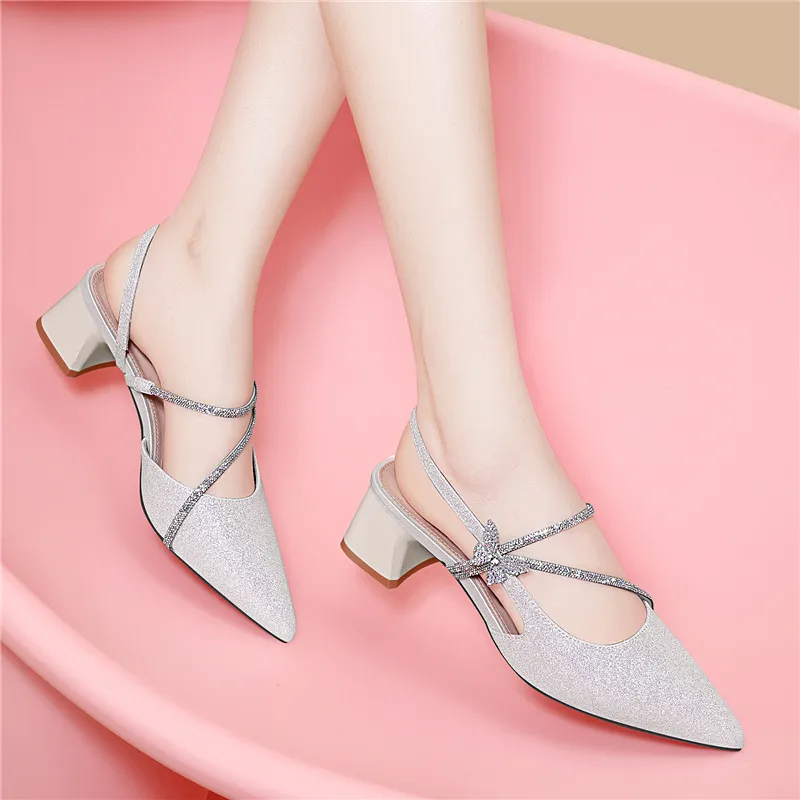 Golden Silk Rabbit Chunky Heel High Heels Women's-12