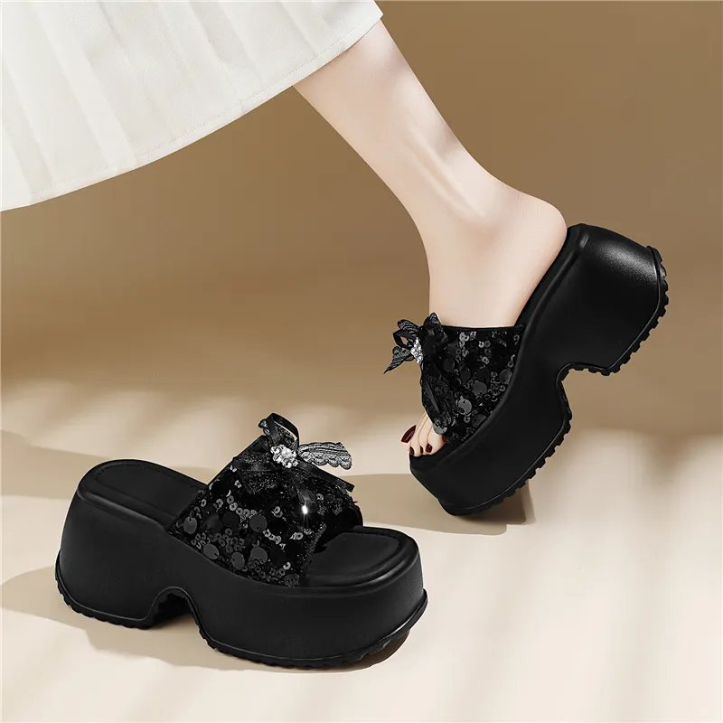 Golden Silk Rabbit Sequins Slip Resistant Abrasion Resistant Quick Dry Slide Slippers Women's-5
