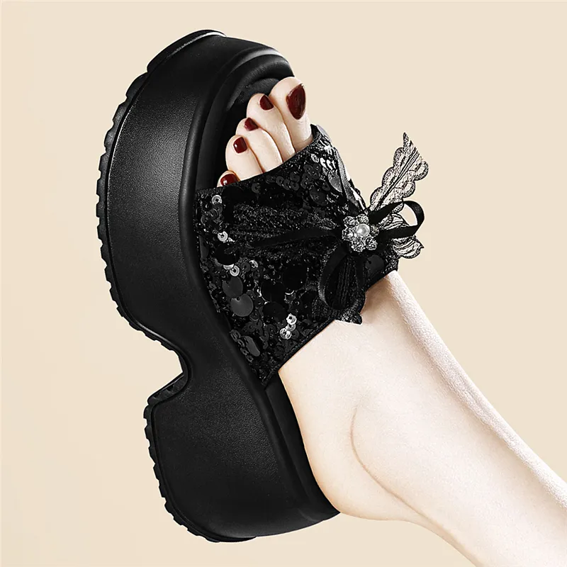 Golden Silk Rabbit Sequins Slip Resistant Abrasion Resistant Quick Dry Slide Slippers Women's-7