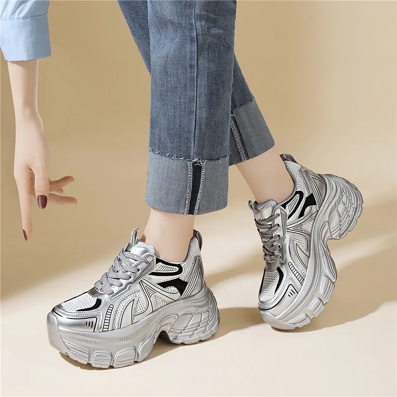 Golden Silk Rabbit Low-Top Chunky Sneakers Women's-3