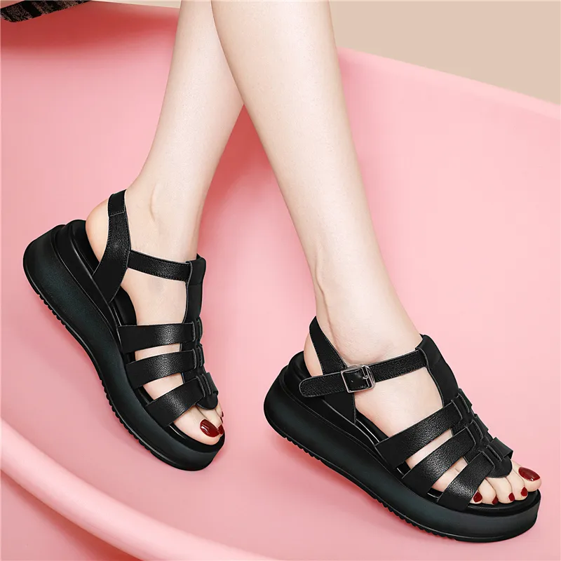 Golden Silk Rabbit Roman Sandals 5cm Women's-4