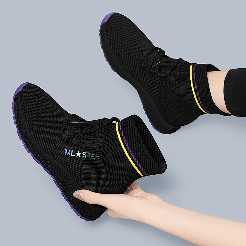 Golden Silk Rabbit High-Top Casual Shoes 3cm Women's Black Red-4