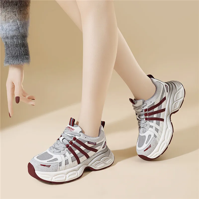 Golden Silk Rabbit Cushioning Anti Slip And Wear Resistant Height Increasing Low Top Chunky Sneakers Women's-2