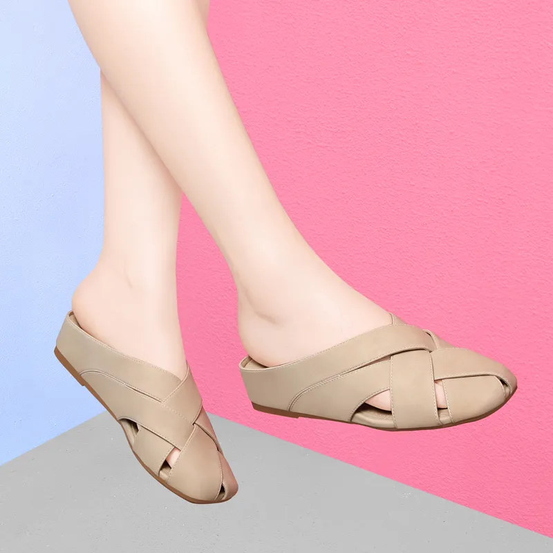 Golden Silk Rabbit Wrap toe Slippers Women's-6