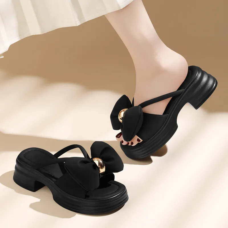 Golden Silk Rabbit Slip-Resistant Quick Dry Slide Slippers Women's Black-5