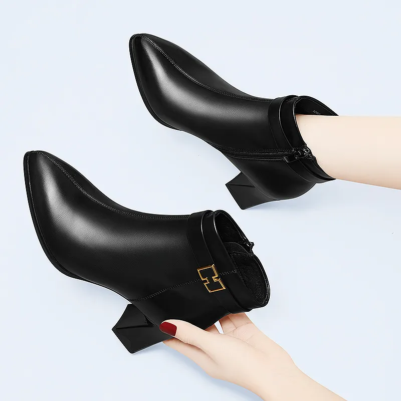 Golden Silk Rabbit Ankle Boots 6cm Women's-4