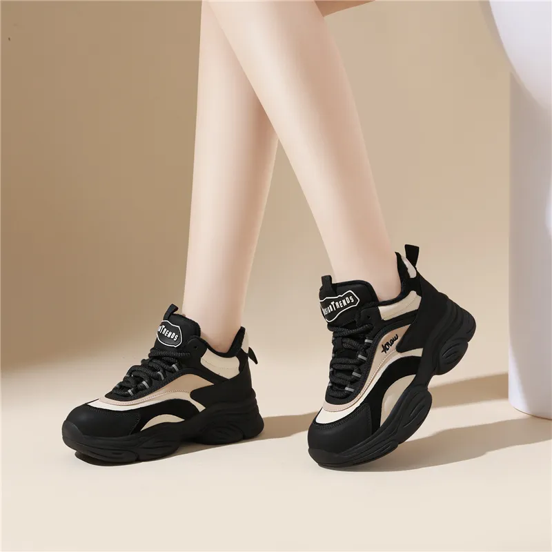 Golden Silk Rabbit Cushioning, Slip Resistant, Abrasion Resistant, Height Increasing Mid Top Chunky Sneakers Women's-4