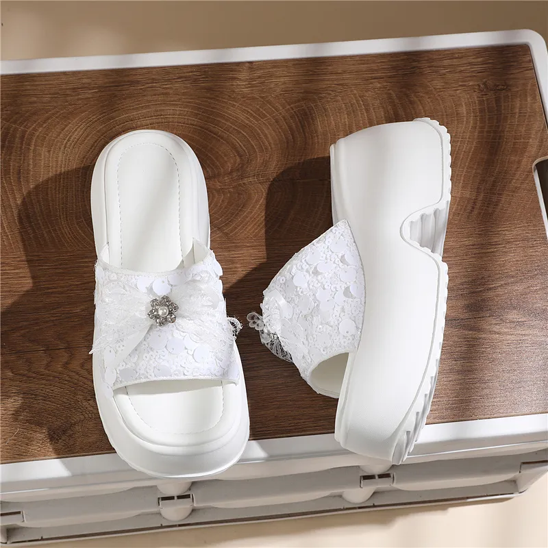 Golden Silk Rabbit Sequins Slip Resistant Abrasion Resistant Quick Dry Slide Slippers Women's-10