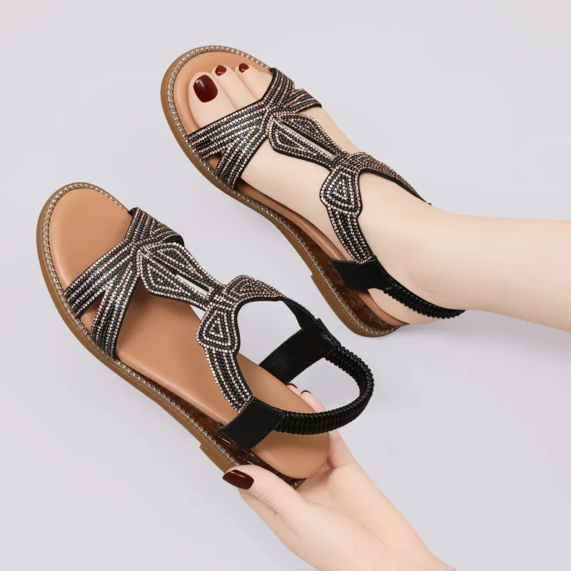 Golden Silk Rabbit Strap Sandals Women's-4