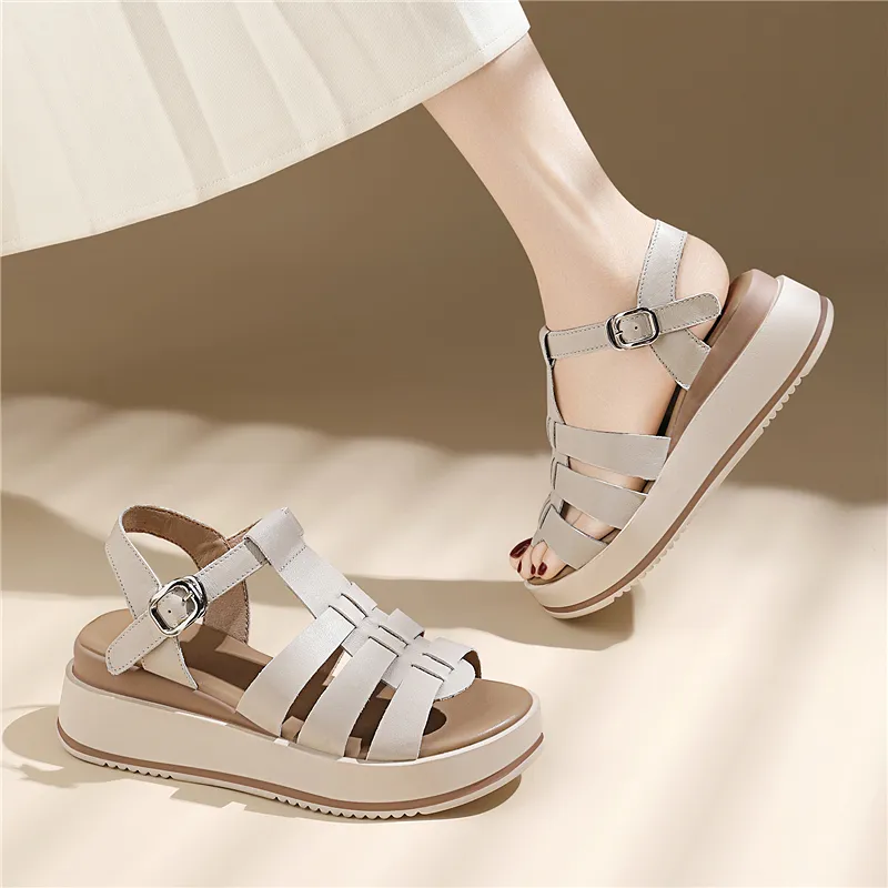 Golden Silk Rabbit Roman Sandals 5cm Women's-13