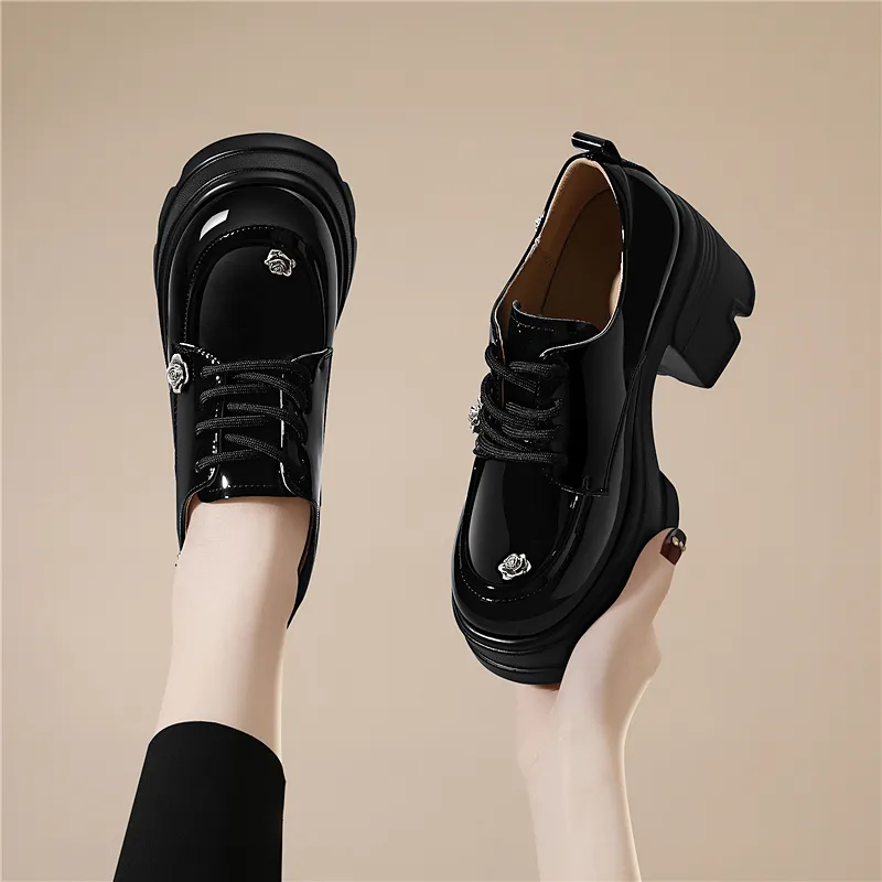 Golden Silk Rabbit Casual Single Shoes 8cm Women's Black-4