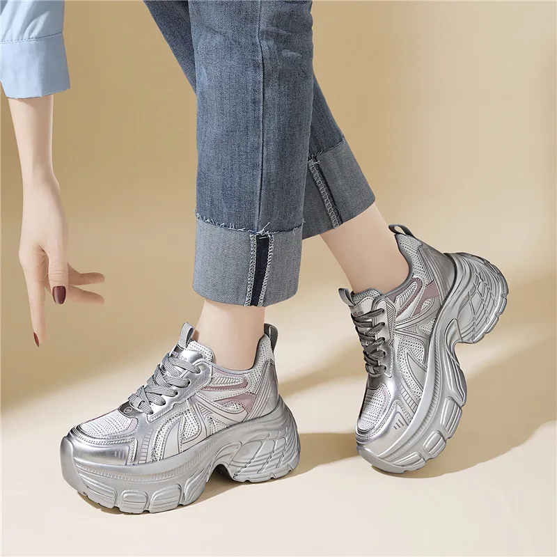 Golden Silk Rabbit Low-Top Chunky Sneakers Women's-10
