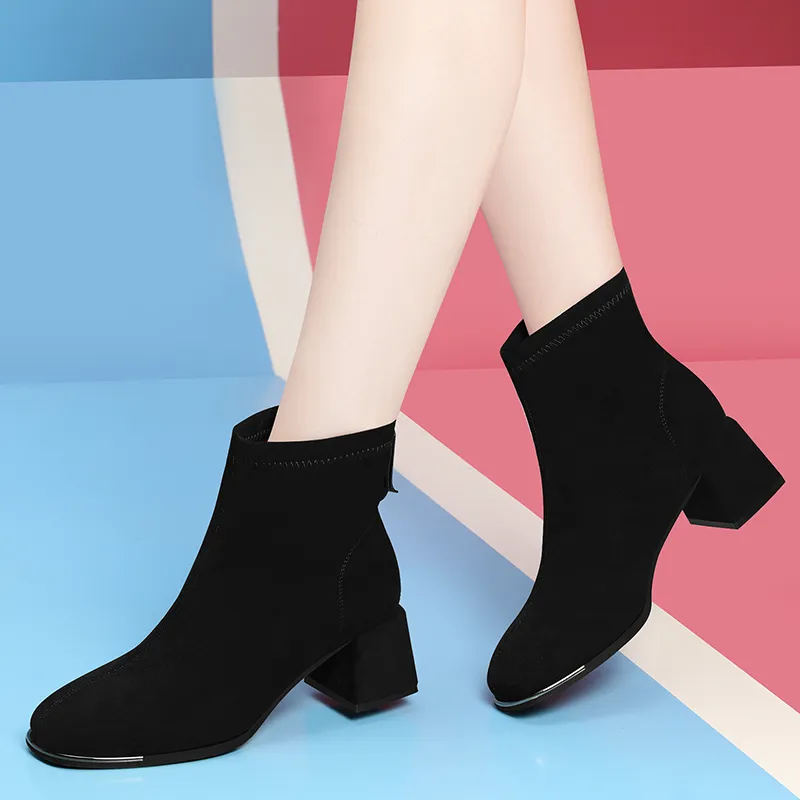 Golden Silk Rabbit Ankle Boots 5cm Women's-1