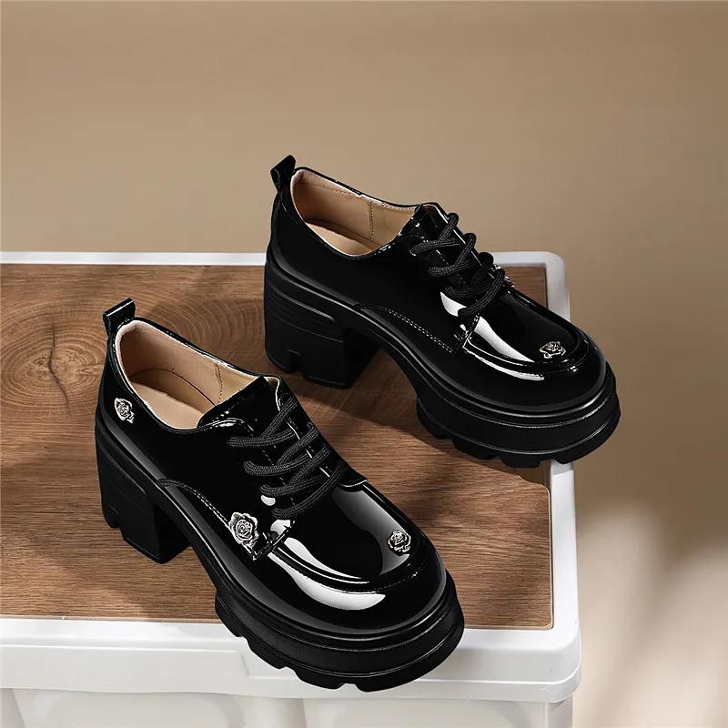Golden Silk Rabbit Casual Single Shoes 8cm Women's Black-6