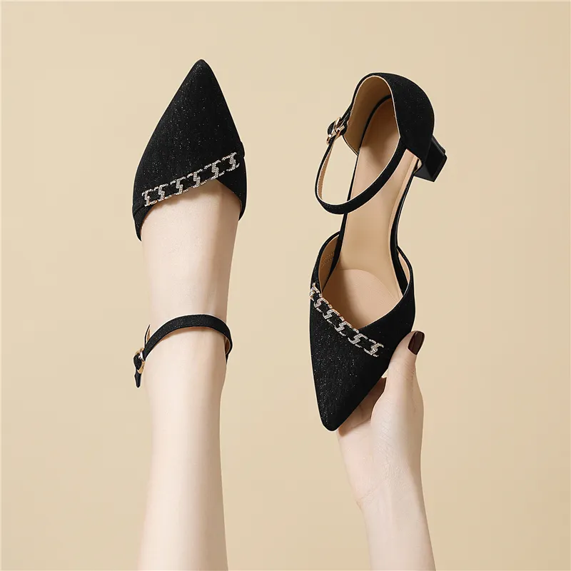 Golden Silk Rabbit Chunky Heel High Heels Women's-6