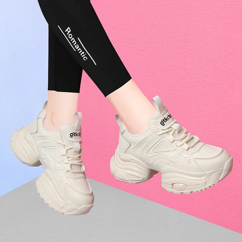 Golden Silk Rabbit Slip-Resistant Breathable Height Increasing Low-Top Chunky Sneakers Women's-7