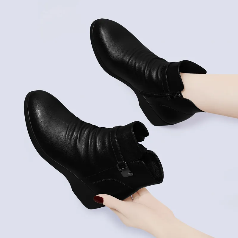Golden Silk Rabbit Ankle Boots 4.5cm Women's Black-2