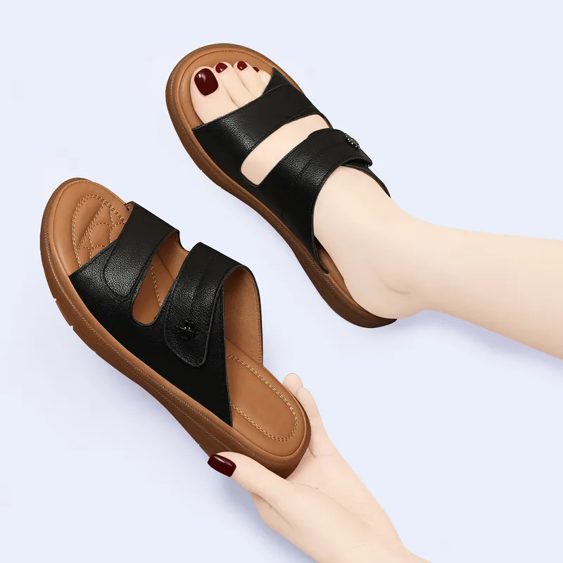 Golden Silk Rabbit PU Polyurethane Leather Patchwork Slip-Resistant Quick Dry Slide Slippers Women's-13