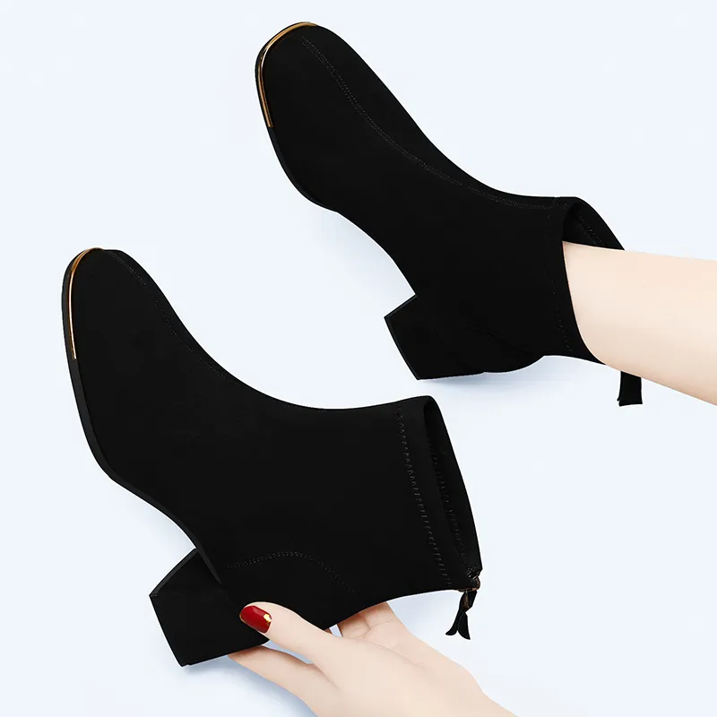 Golden Silk Rabbit Ankle Boots 5cm Women's-3
