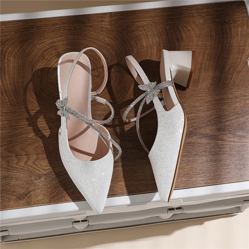 Golden Silk Rabbit Chunky Heel High Heels Women's-11