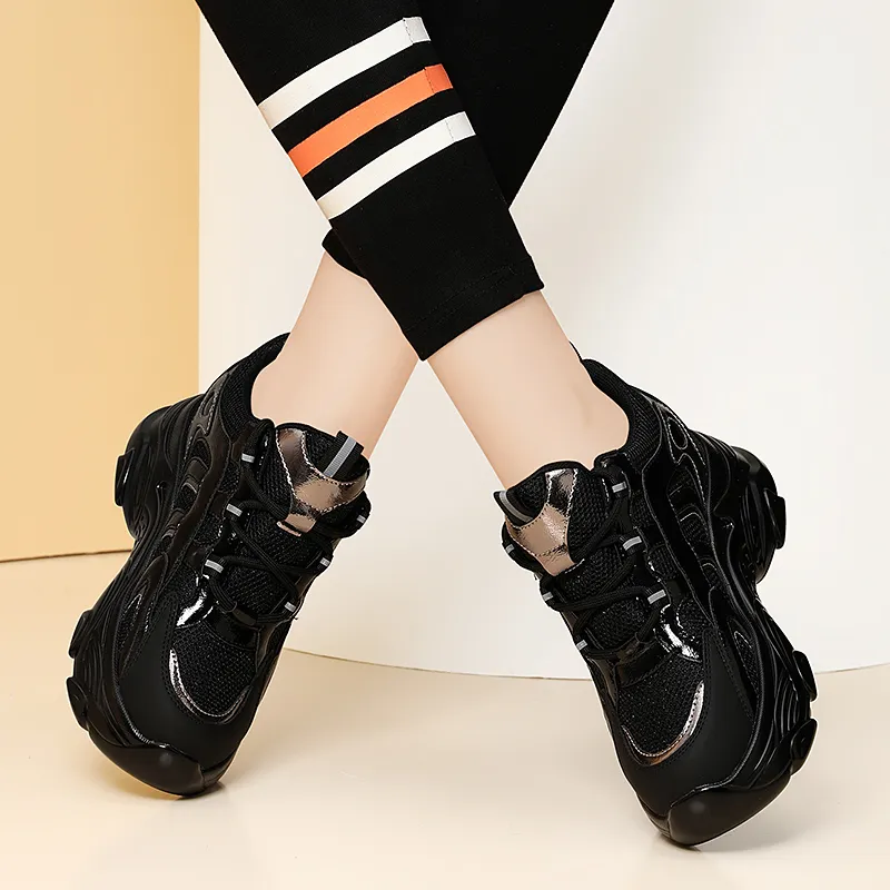 Golden Silk Rabbit Cushioning Height Increasing Breathable Low Top Chunky Sneakers Women's-3