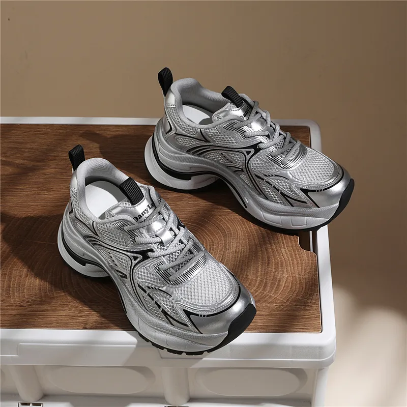 Golden Silk Rabbit Cushioning Anti Slip And Wear Resistant Height Increasing Low Top Chunky Sneakers Women's-2