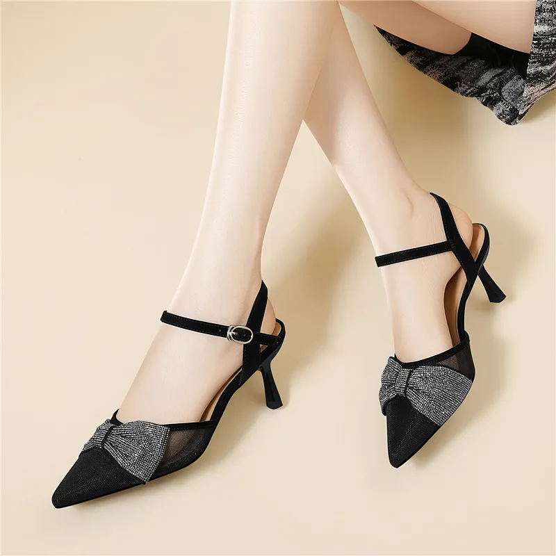 Golden Silk Rabbit Slim Heel High Heels Women's-4