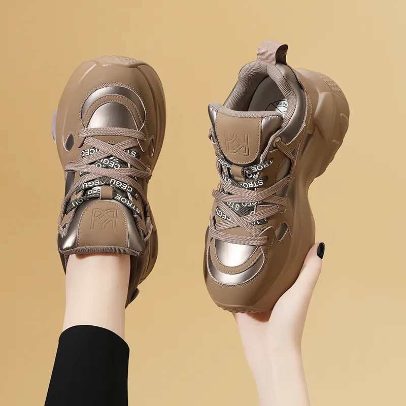 Golden Silk Rabbit Anti-Slip And Wear-Resistant Height Increasing Low-Top Chunky Sneakers Women's-11