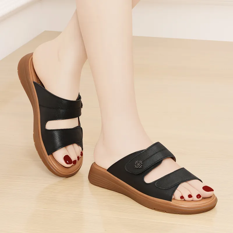 Golden Silk Rabbit PU Polyurethane Leather Patchwork Slip-Resistant Quick Dry Slide Slippers Women's-9